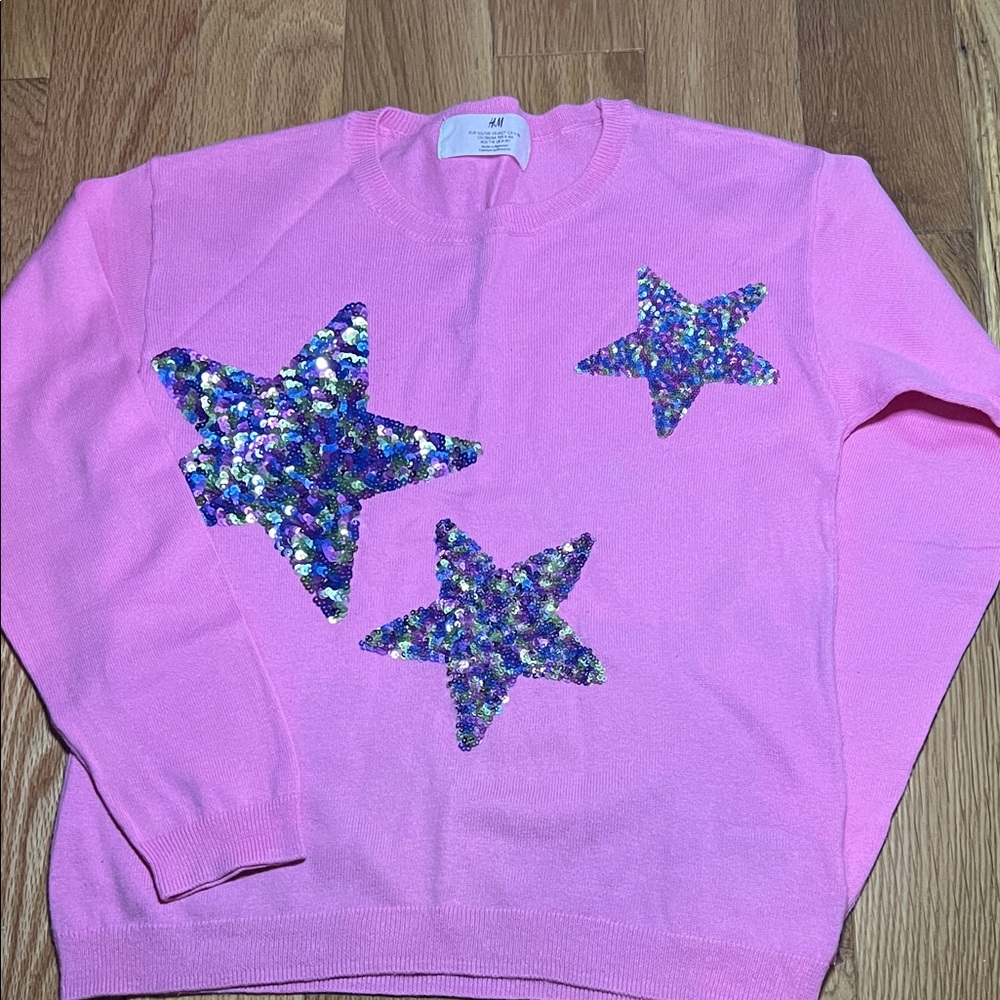 H&M Pink Sweater with Multicolor Sequin Stars